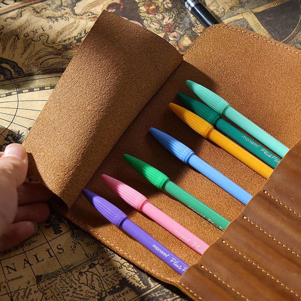 Premium Pen Case Roll Up Pouch for Ballpoint Fountain Pens Vintage Design Pen Holder Organizer Pencil Bag