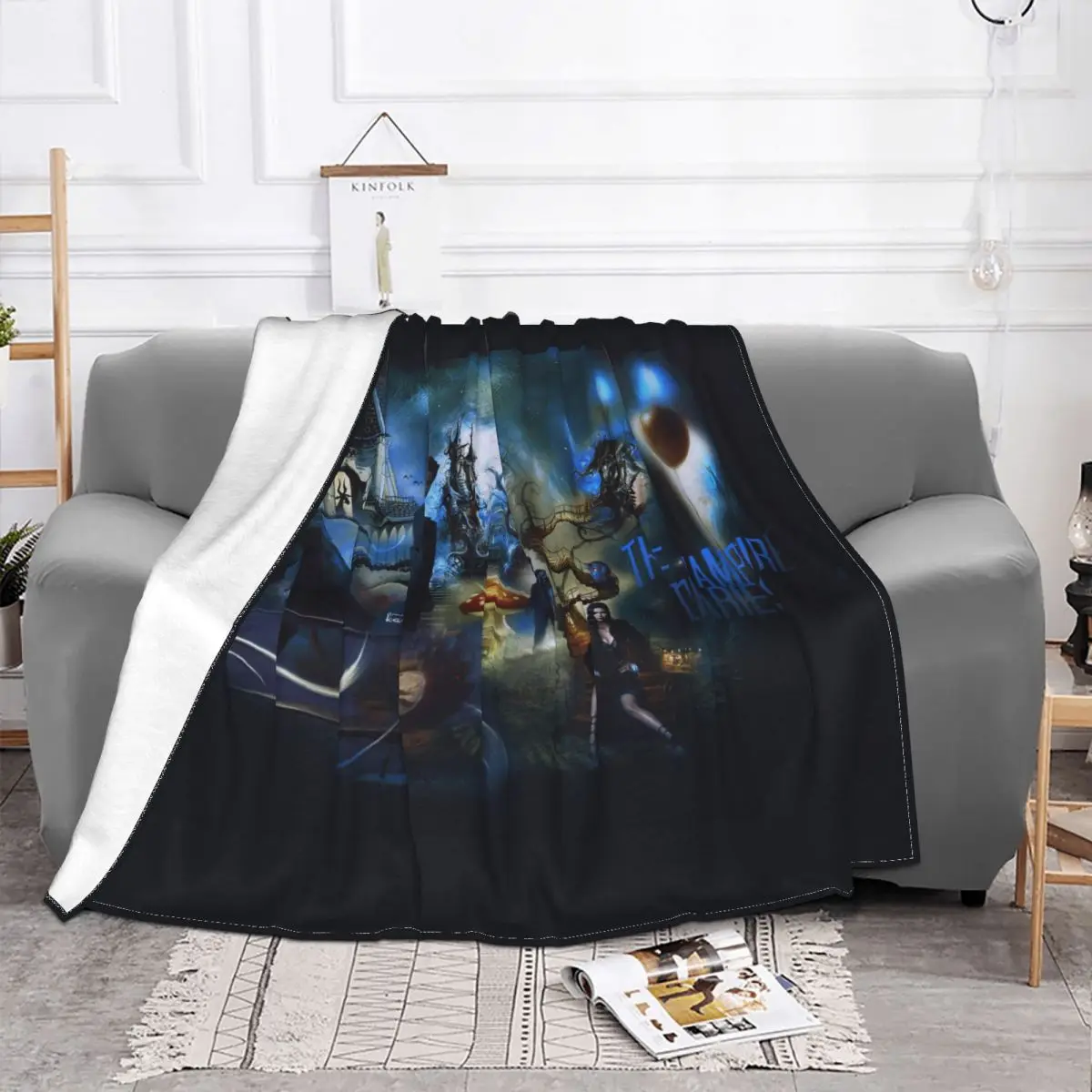 The Vampire Diaries Fleece Throw Blankets Ian Somerhalder Damon Elena Gilbert Stefan Salvator Blanket for Travel Bedroom Quilt