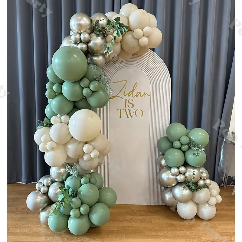 122/125pcs Dusty Green and Chrome Sand Gold Latex Balloon Set Bridal Wedding Birthday Party Decoration Baby Shower