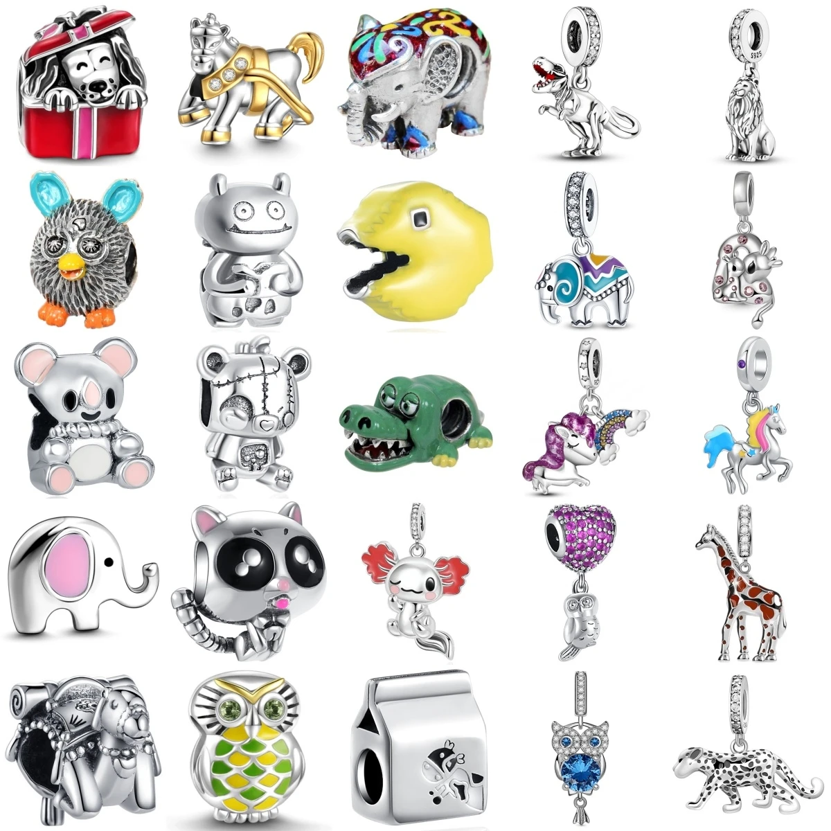 

New 925 Sterling Silver Green Crocodile Giraffe Dinosaur Pendant Bead Fit Original necklace Charms Bracelet Jewerly Accessories