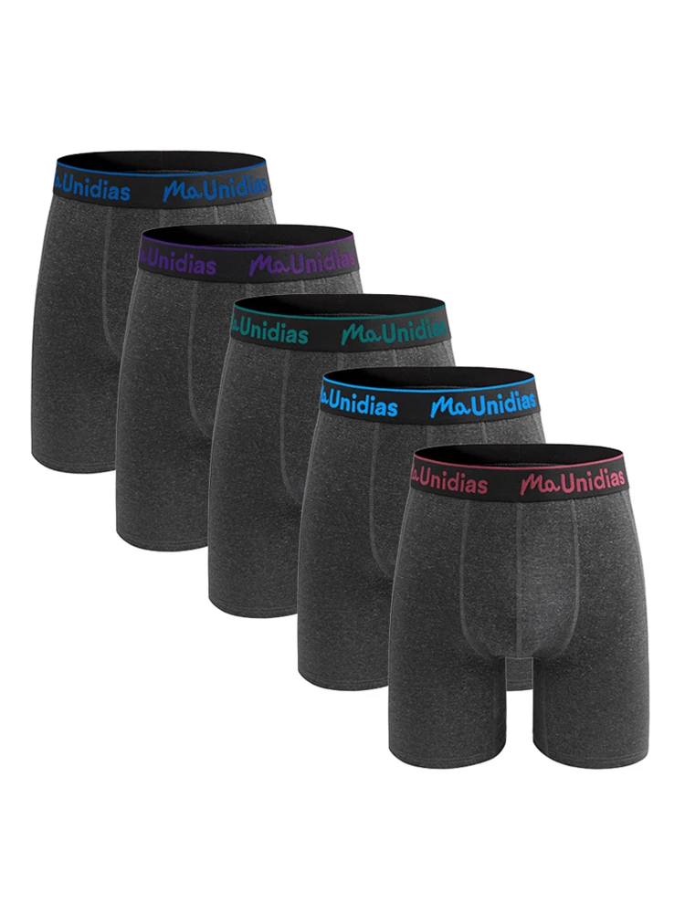 5 pièces caleçons longs pour hommes lettre ceinture Boxer slips marque couleur unie sous-vêtements pour homme boxeurs longues jambes hommes culottes Shorts