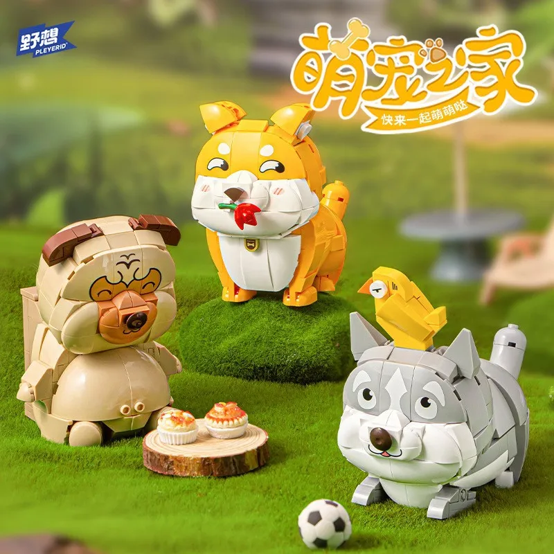 

Kawaii Animal Dog Mirco Building Blocks Pen Holder Husky Bulldog Cute DIY Pets Model Schnauzer Figure Toys For Kids Gift