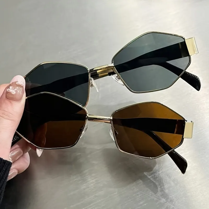 

2 шт. многоугольные металлические модные декоративные очки в маленькой оправе для мужчин и женщин, подходящие для разных случаев