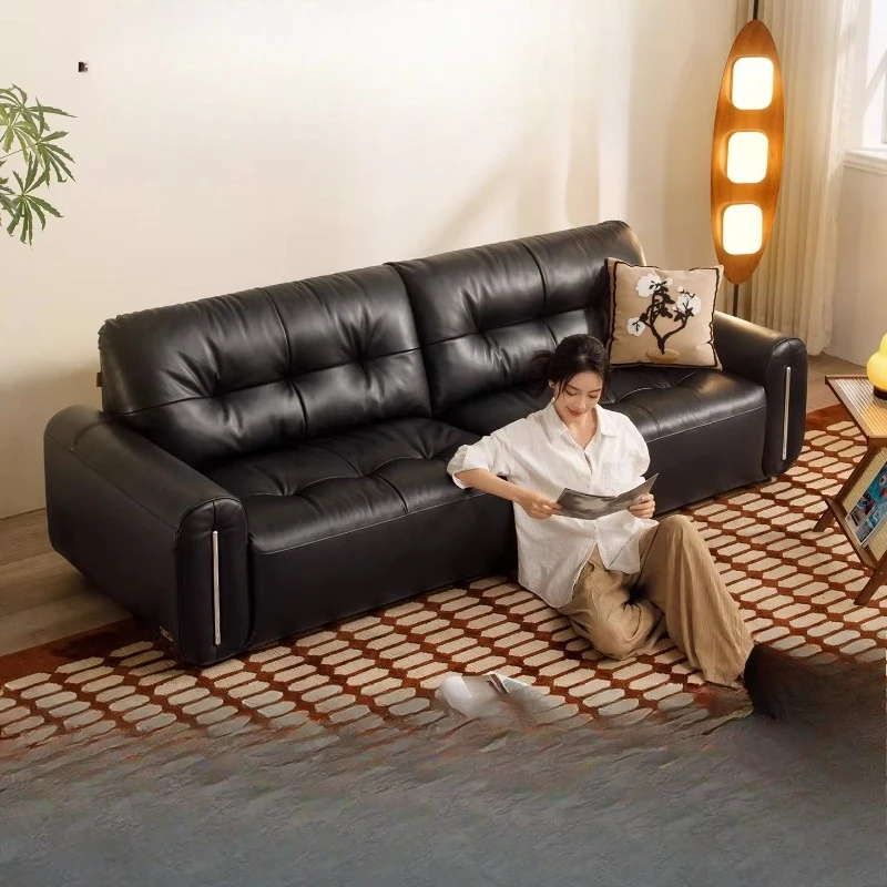 

Medieval semi-green leather living room small apartment leather sofa