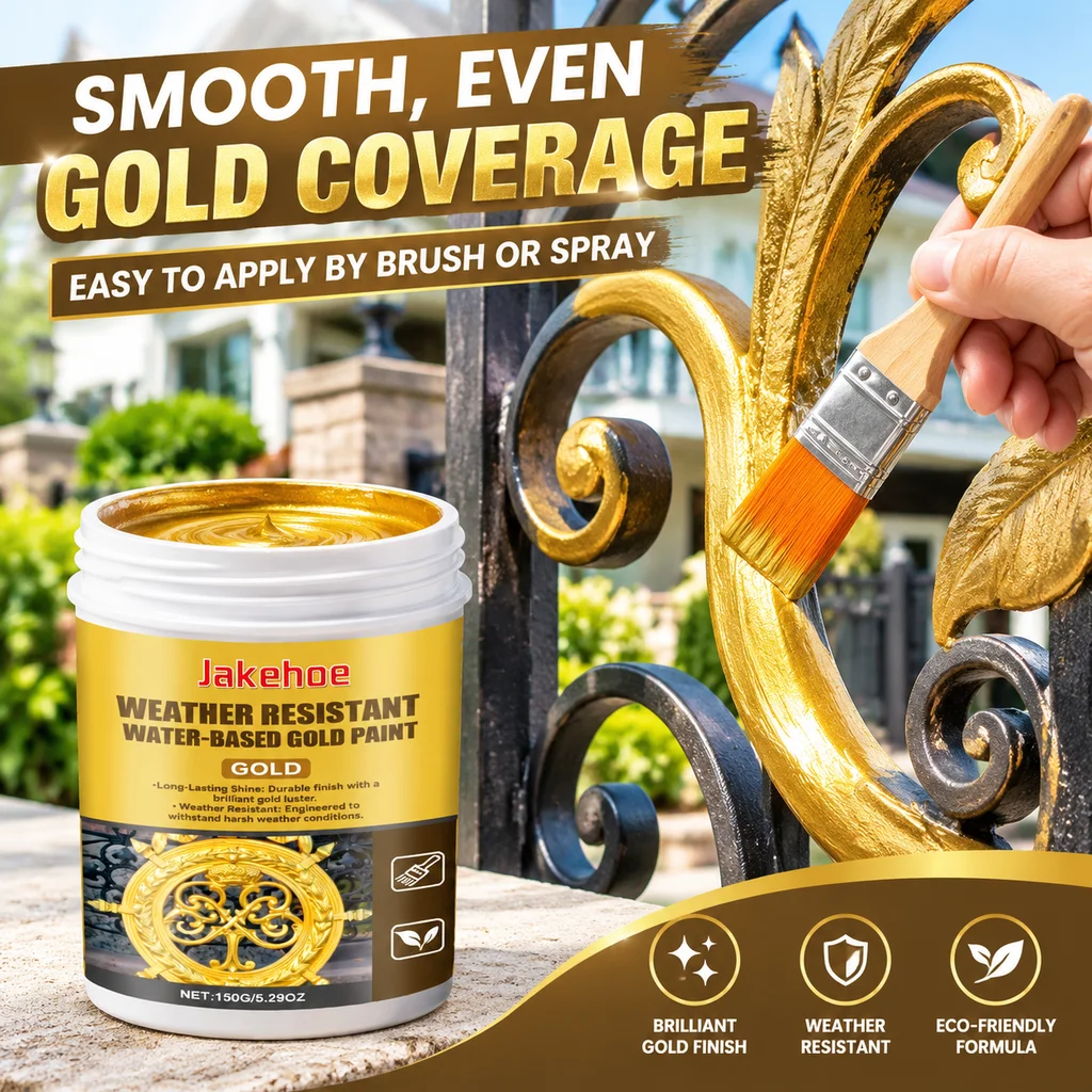 Water-Based Metallic Gold Paint High Gloss Weather Resistant UV Protection Spray for Metal Wood Canvas Columns Railing Furniture