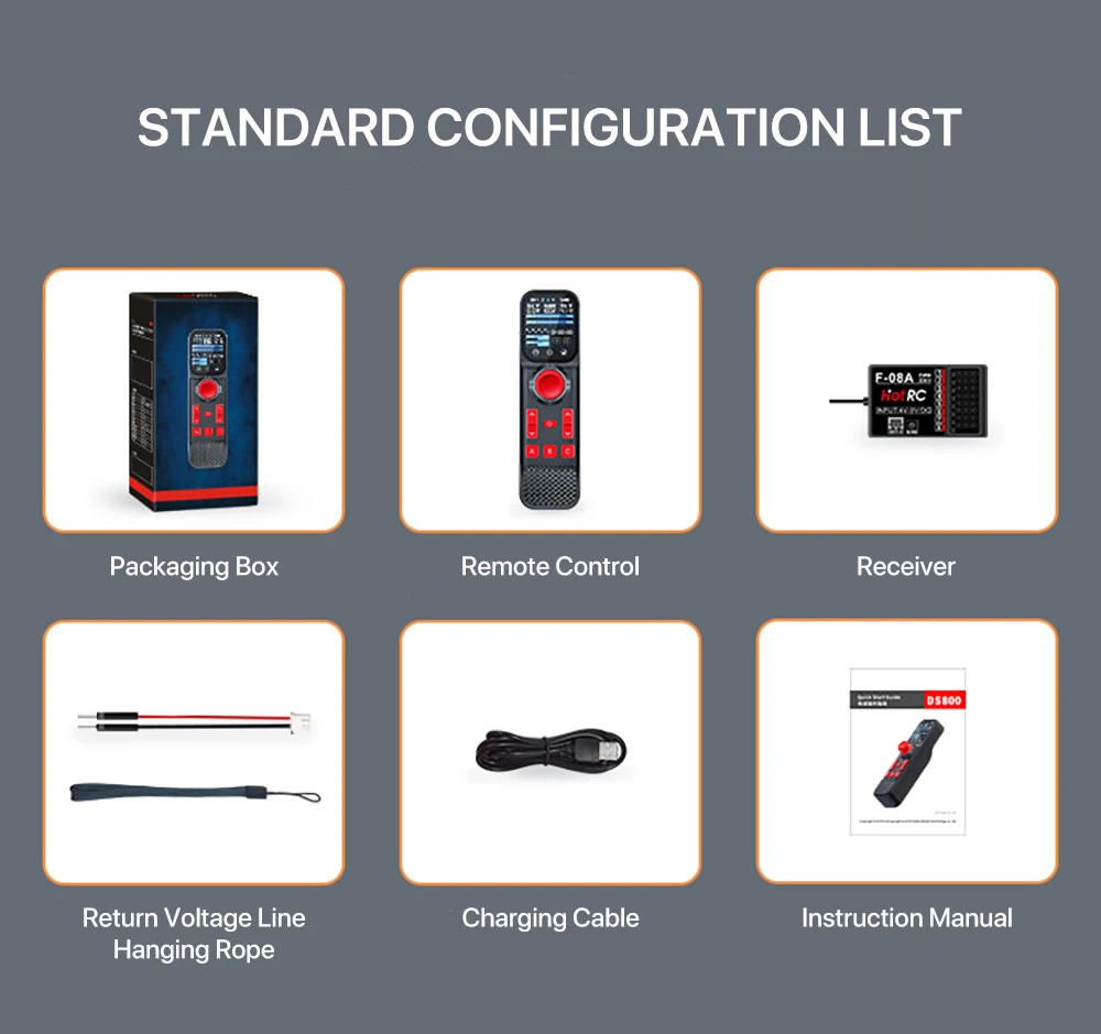 HotRC DS800 Transmitter 8CH Remote Controller 2.4GHZ 2.0in Color TouchScreen Return Function with F-08A Receiver For RC Car Boat