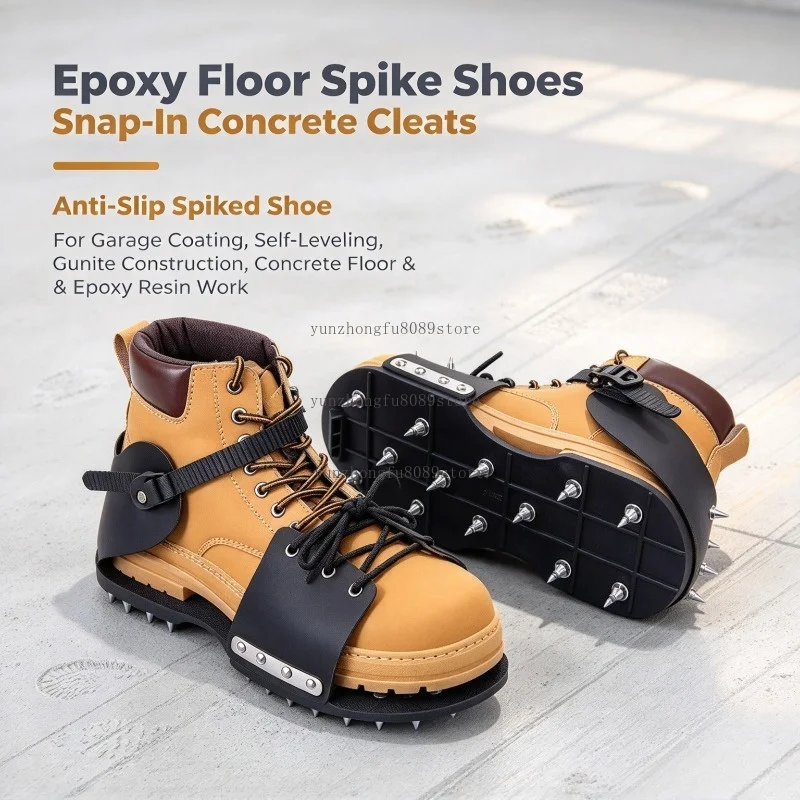 Epoxy Floor Spike Shoes, Snap-In Concrete Cleats, Anti-Slip Spiked Shoe for Garage Coating, Self-Leveling & Gunite Construction
