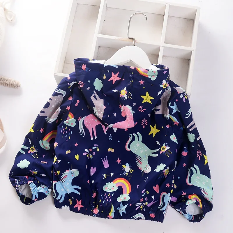 Fall Spring 2024 Cartoon Windbreaker Girls Hooded Stormsuit Children Jacket Cardigan Newborn Kids Coat Baby Outdoor Clothes 2-7y