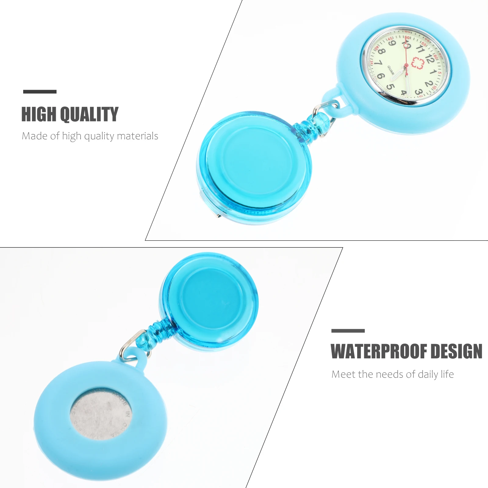 

Nurse Watch Clip on Pocket Watch for Nurses Quartz Luminous Watches Blue Silicone Adjustable Portable Student Exam Doctor