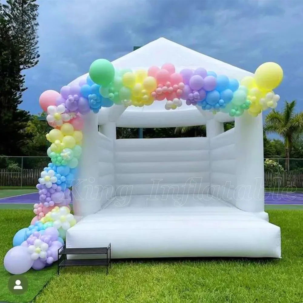 Material de PVC completo, casa inflable de rebote blanca de 4x4m, Castillo Boucy blanco, casa de juego para saltar con soplador, juguetes de boda para regalo