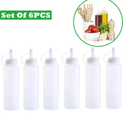 6pcs Condiment Squeeze Bottles Hot Sauces Olive Oil Bottles Ketchup Mustard Dispensers Kitchen Accessories Gadgets 240 Ml