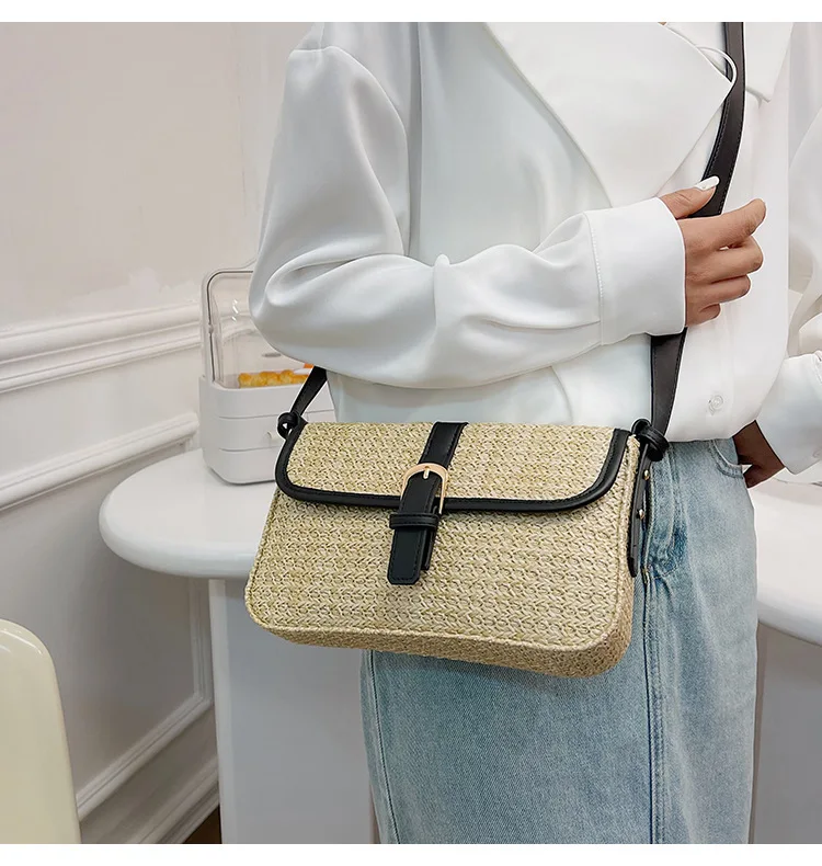 Summer straw bag women\'s new fashion small square bag foreign style braided bag simple fashion single shoulder crossbody bag