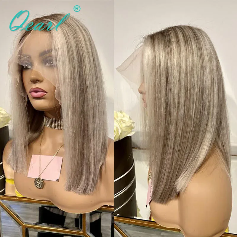 

Natural Wigs Human Hair Lace Frontal Wig Straight 13x4 Short Bob Lace Wigs for Women Ash Blonde Grey Highlights New Wig Qearl