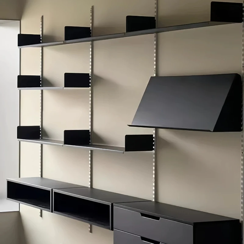 Track design suspension bookshelf wall baffle wall system display living room wrought iron wall shelf