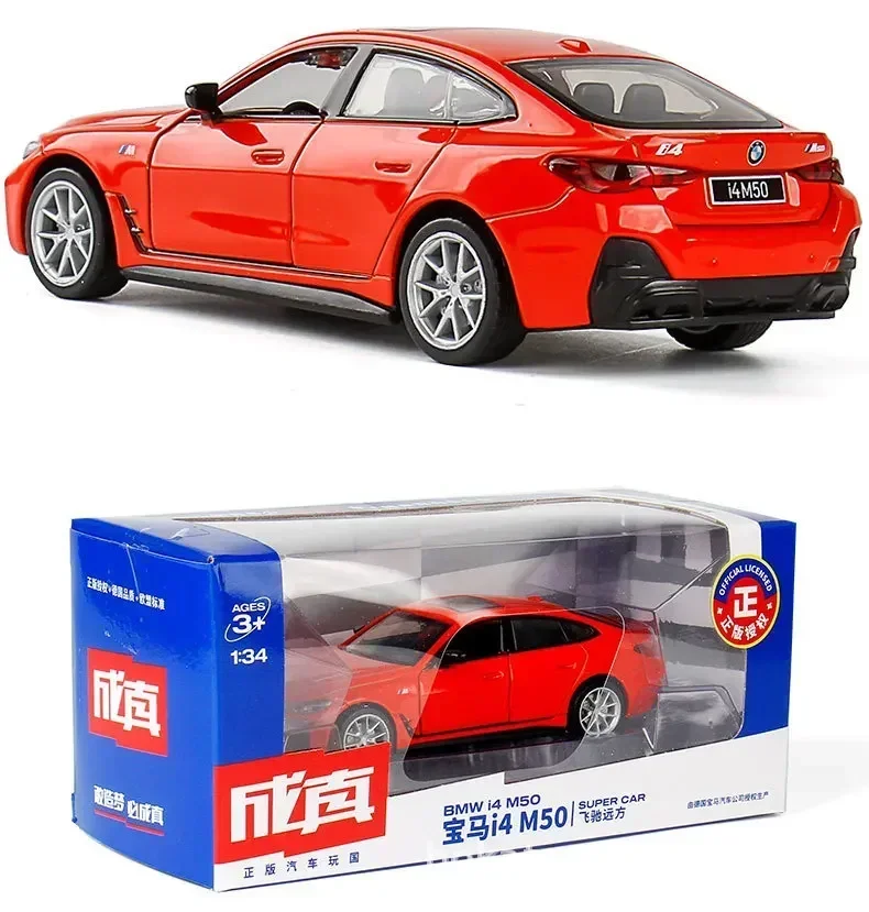 1:34 BMW I4 M50 auto sportiva alta simulazione pressofuso in lega di metallo modello auto suono luce tirare indietro collezione giocattolo per bambini regali