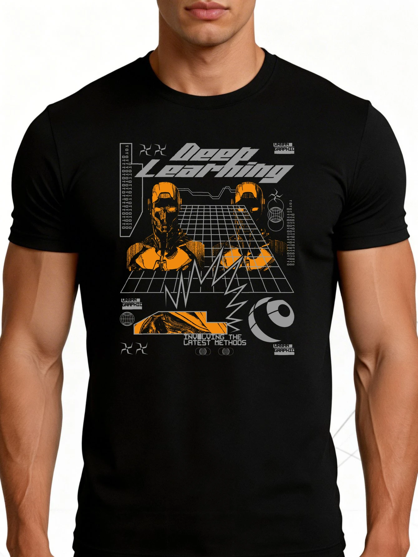 Retro Futuristic Men's T-Shirt with Deep Learning Robot Pattern, Summer Casual Wear, Suitable for Tech Enthusiasts and as a Gift for Friends