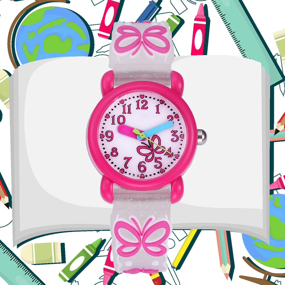 Waterproof Kids Watch 3D Cartoon Dinosaur Pattern Quartz Wristwatch for Children Girls Boys Gift Rosy White