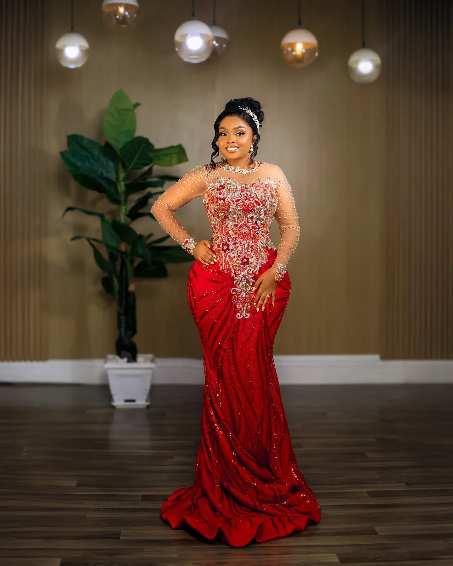 Aso Ebi African Luxury Mermaid Lace Crystal Beaded Wedding Dress Sexy Plus Black Women's Birthday Party Ball Dress Customized image 2