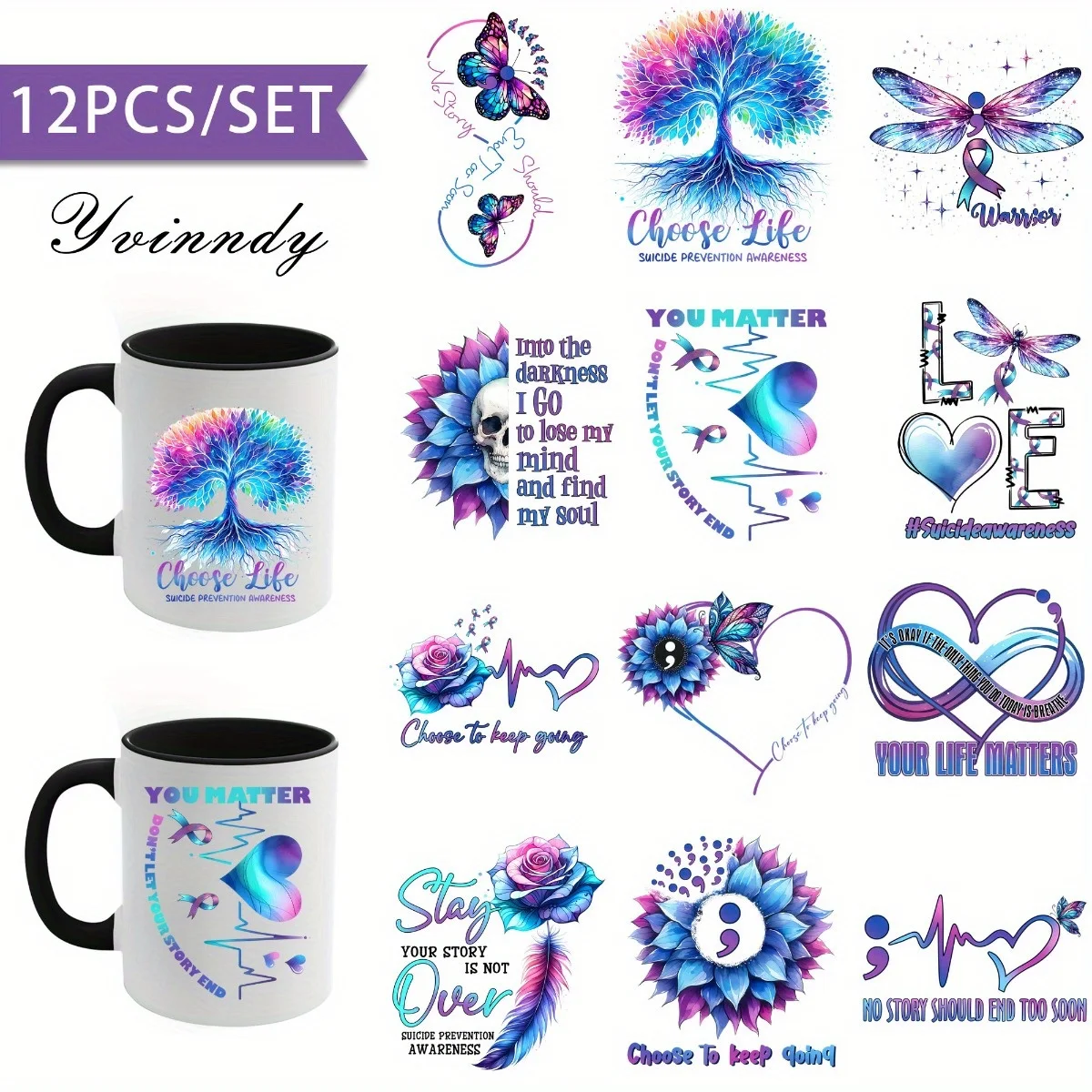 

WrapsTransfer Paper On Cup12PCS/SET Suicide Consciousness DIY Light Beigeny Tumblers Wrap Decorative Transfer Paper UV DTF