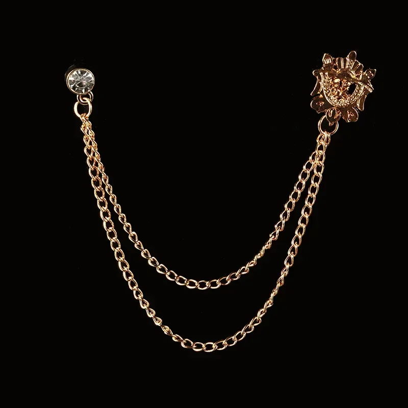 جديد خمر الطيور ستار بروش مع شرابة سلسلة الراين التلبيب دبابيس للرجال دعوى قميص شارة مجوهرات اكسسوارات #3