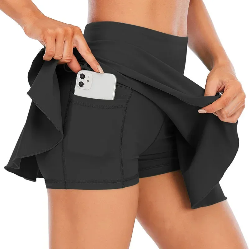 

Summer Running Shorts Built-in Side Pocket False 2 Pieces Tennis Skirt Cooling Quick Dry Breathable Yoga Skirt Women SA825