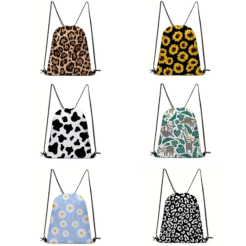 

Women Flower-patterned backpack drawstring bag girl storage bag