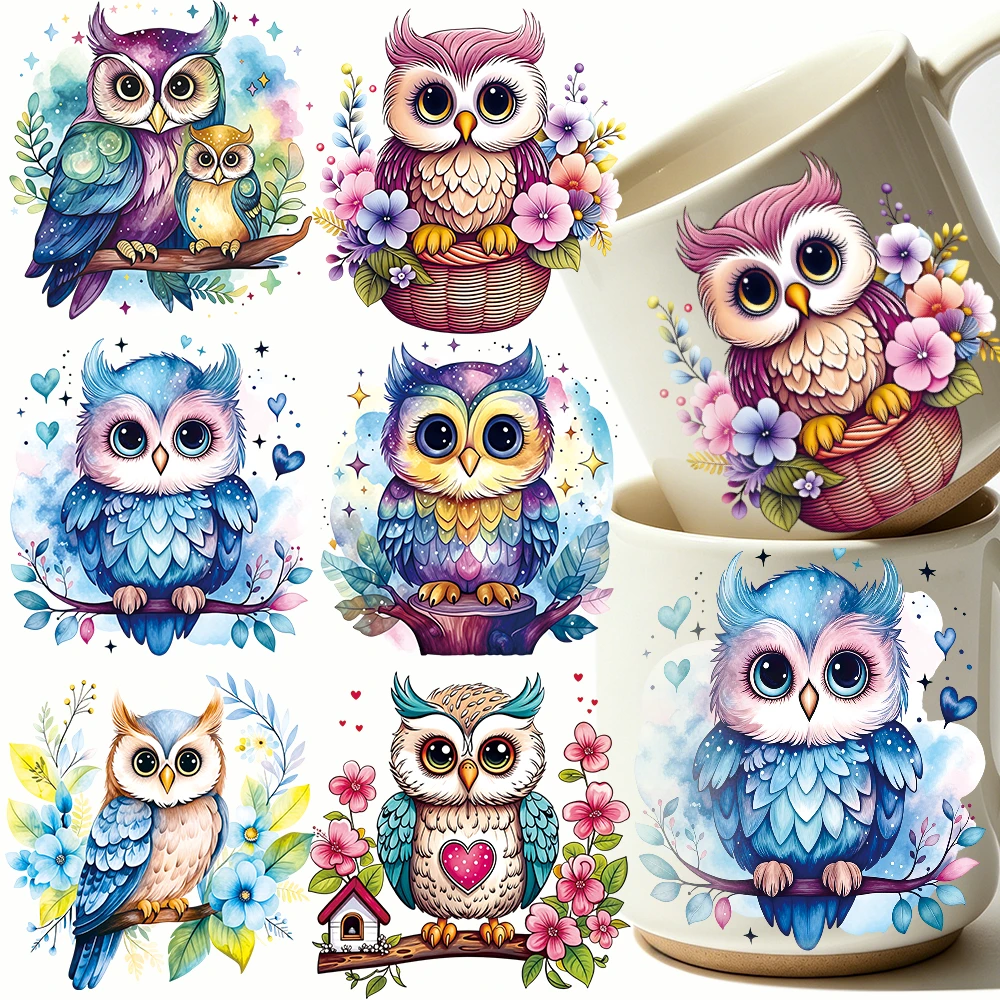 21*30cm Watercolor Colorful Owl UV DTF Transfer Stickers Cute Cartoon Big-eyed Owl Transfer Sticker Washable Stickers Decoration