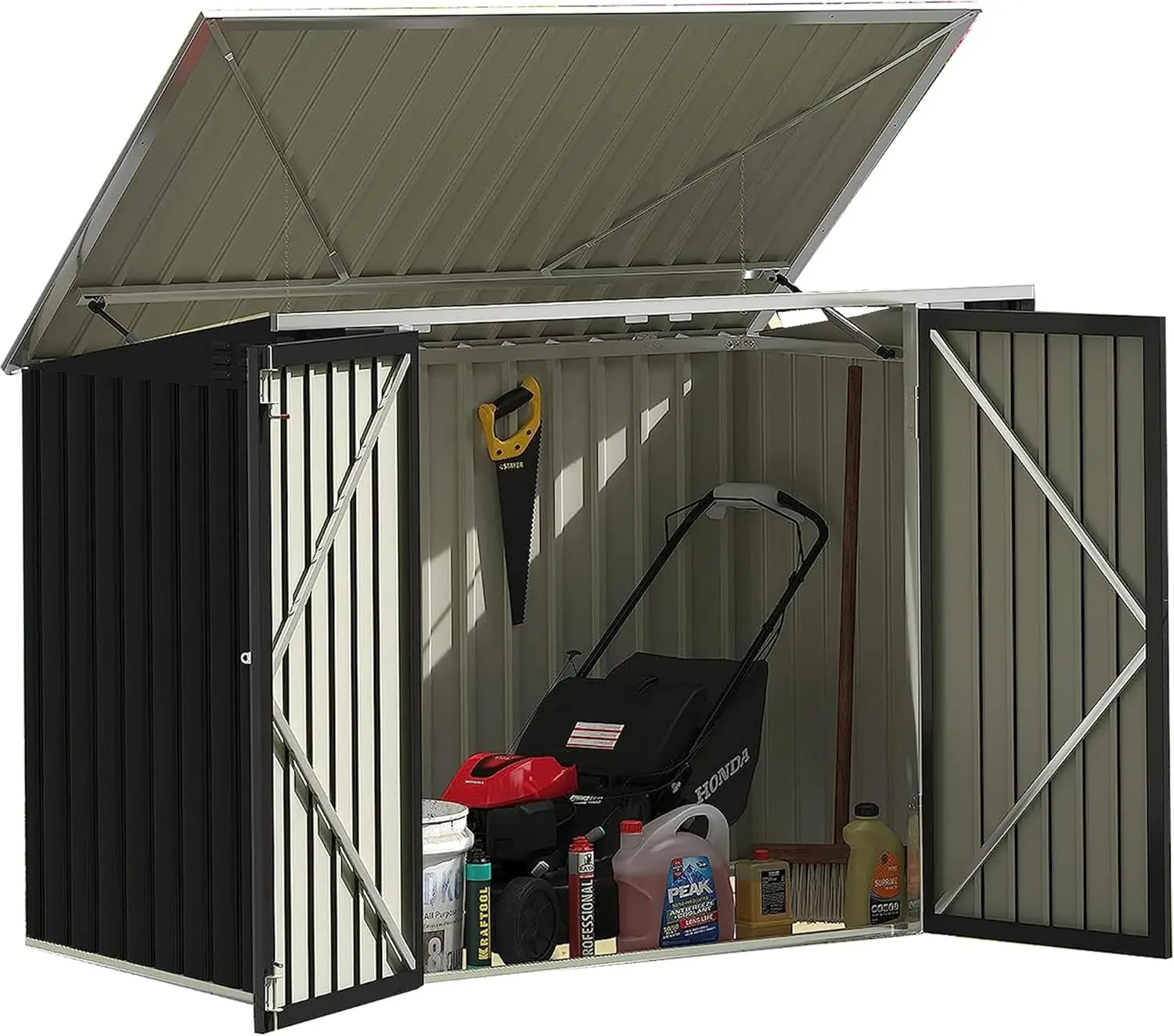 Outdoor Storage Shed  Waterproof Outside Storage with Lid Chain Hydraulic Gas Rod for Trash Can Weeding Tools