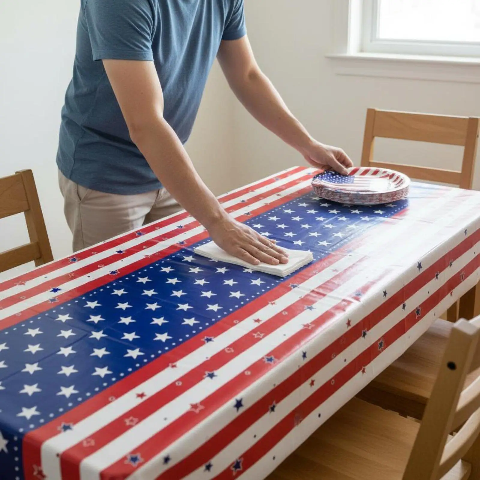 Disposable Party Tableware Set Red White Blue Stars Stripes for Fourth of July Cookout with Plates Napkins Cutlery