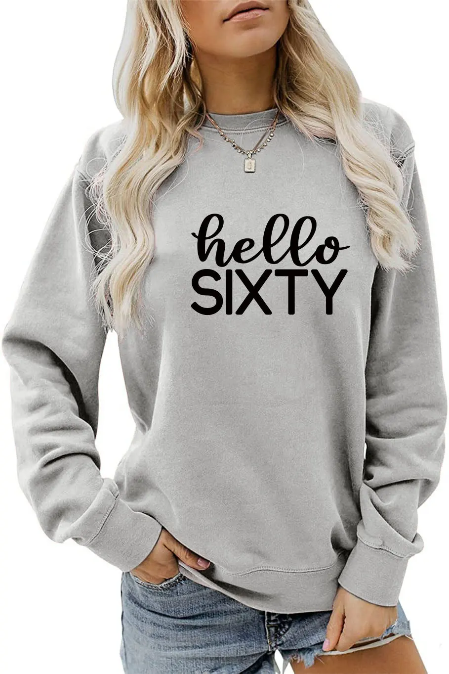 New autumn crew-neck loose women's T-shirt hoodie hello sixty printed fashion long-sleeved top casual jumper
