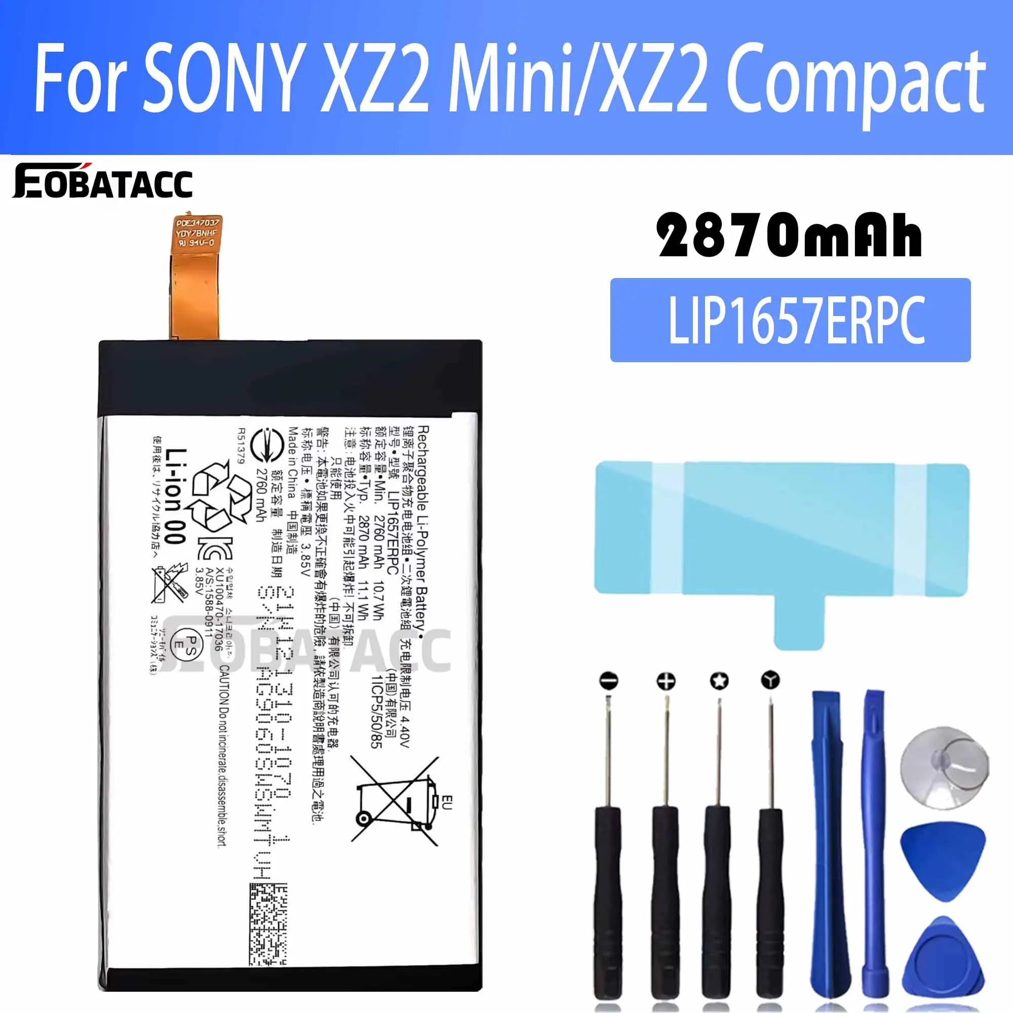 100% New Original Battery LIP1657ERPC For Sony XZ2 Mini/XZ2 Compact Battery + Free Tools