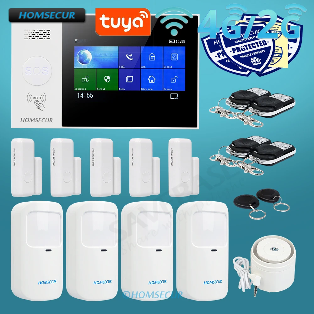 Tuya Smart APP WIFI 4G 433MHz Wireless Home Security Burglar Alarm System Backup Battery Pet-Immune PIR(below 15KG) Door Sensors