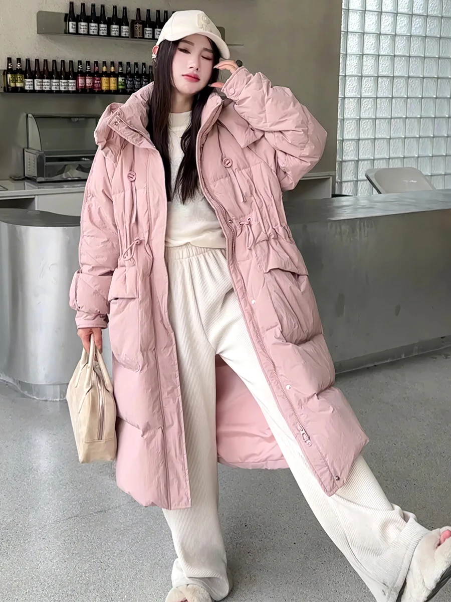 Cappotto invernale da donna in piumino bianco con piumino Jaet lungo con cappuccio Pane Sle Faionable Commute Sle