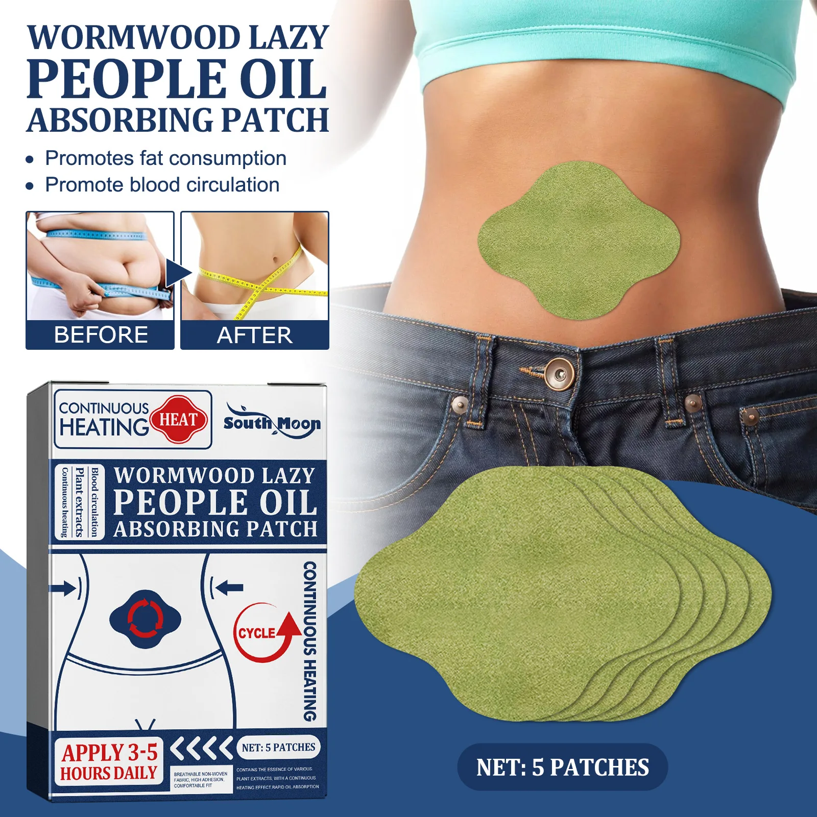 5pcs Wormwood Weight Loss Lazy Belly Button Stickers Strong Fat Burning Shaping Detox Body Slimming Suitable For Obese People