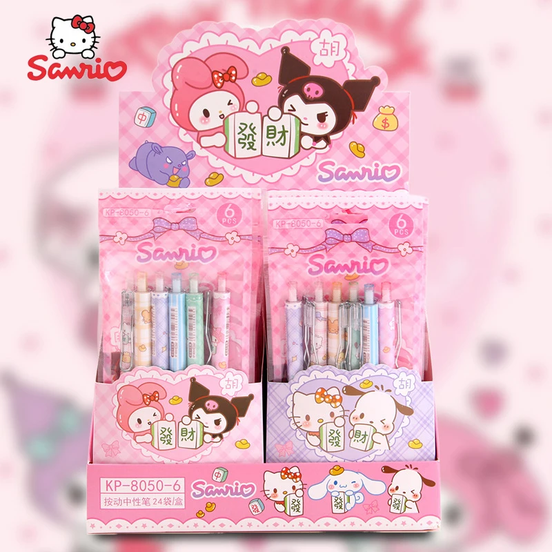 6pcs/144pcs New Cartoon Sanrio My Melody Kuromi Press Neutral Pen Student Writing Stationery Office Supplies Wholesale Pens