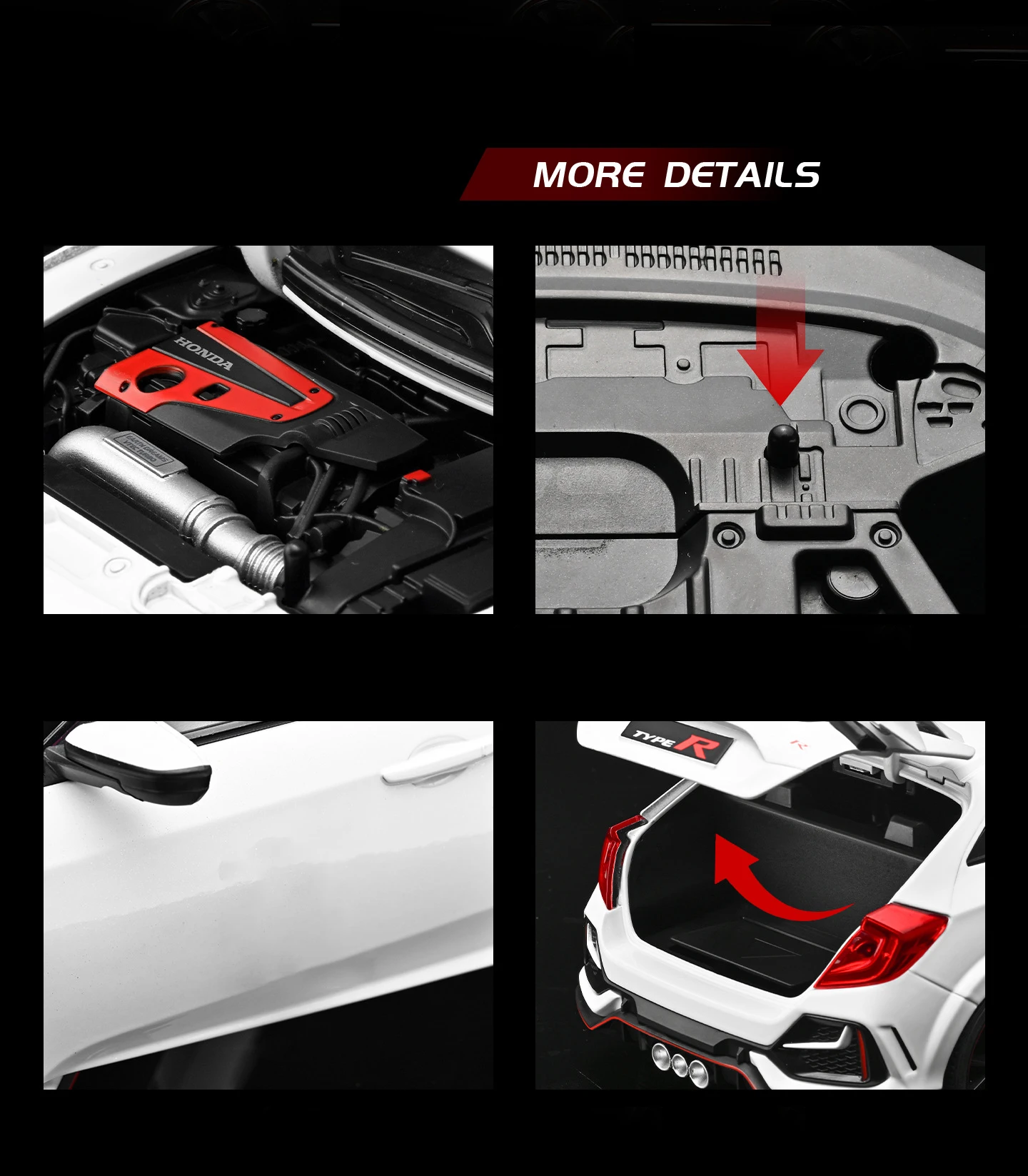 Large Size 1:18 HONDA CIVIC TYPE-R FK8 Hatchback Alloy Sports Car Model Diecasts Metal Track Racing Car Vehicles Model Kids Gift