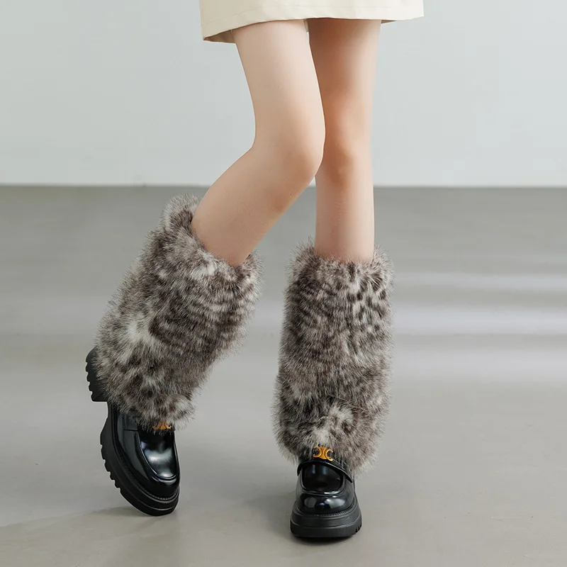 2025 Autumn/Winter New Leopard Print Warm Leg Protection Plush Leg Covers Hot Girl Y2k Retro Modern Fashion Lolita Accessories