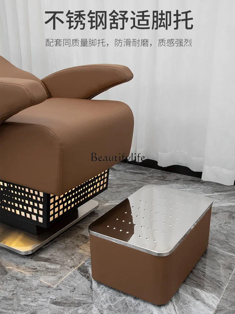 Half Lying Flushing Bed Beauty Salon Barber Shop Ceramic Shampoo Chair with Light