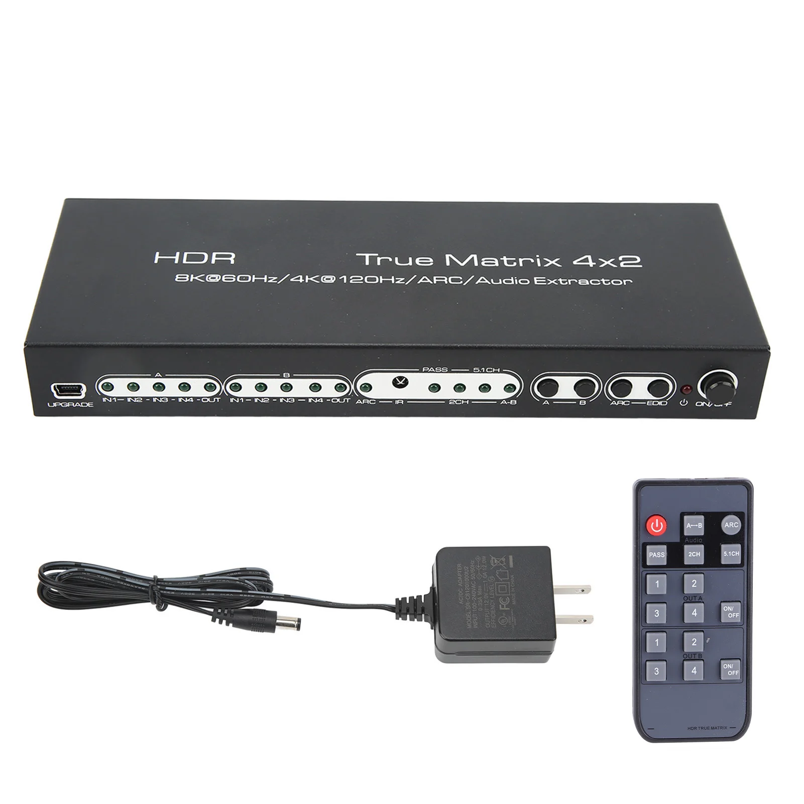 4 in 2 Out 2.1 8K Matrix with Audio Separation Support 8K60Hz 4K120Hz Support for Dolby Vision HDR AC3 DTS LPCM