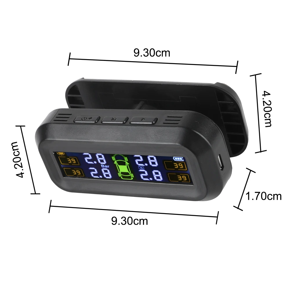 Tire Pressure Monitoring System With 4 External Sensors Temperature Warning Fuel Save Solar TPMS Car Tyre Pressure Monitor