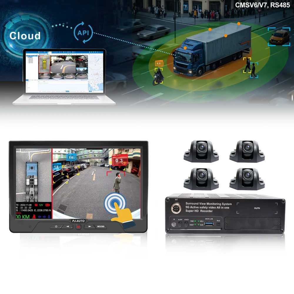 PJAUTO AI 360° AVM System Bird View Camera System with 4g Gps ADAS DMS for Fleet Trucks Bus Forklift Logistics Management