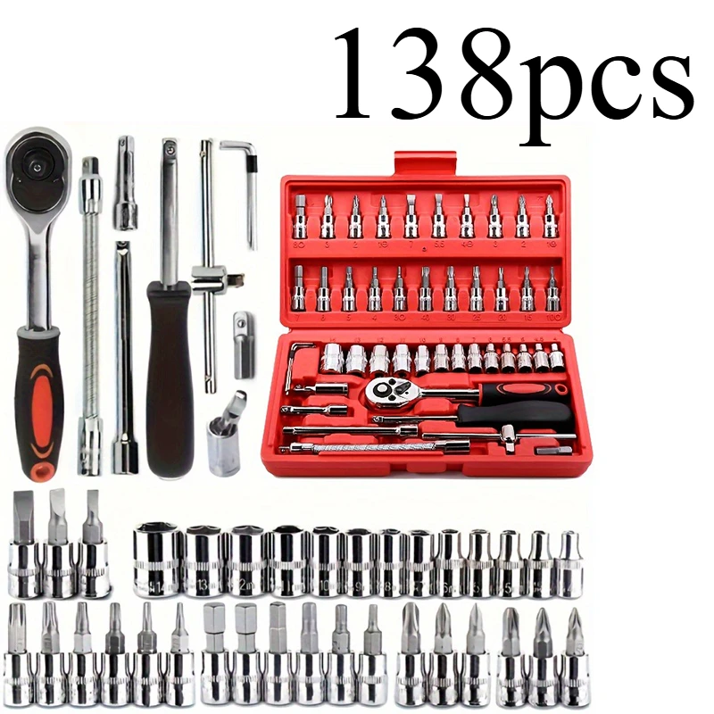 

138pcs Multi-functional socket wrench set and extension rods, automotive repair tool set, motorcycle and bicycle maintenance.