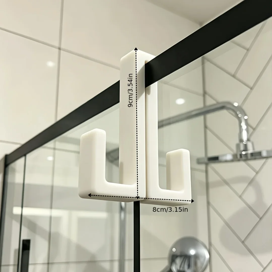 Shower Glass Door Dedicated Double Hook, Clips Straight on Glass Edge, Towels, Bath Balls, and Bath Essentials Can Be Hung