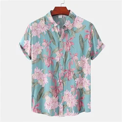 Black Pink Floral Print Beach Aloha Shirts Men Camisa Masculina 2024 Summer Casual Short Sleeve Hawaiian Shirt Men Party Clothes