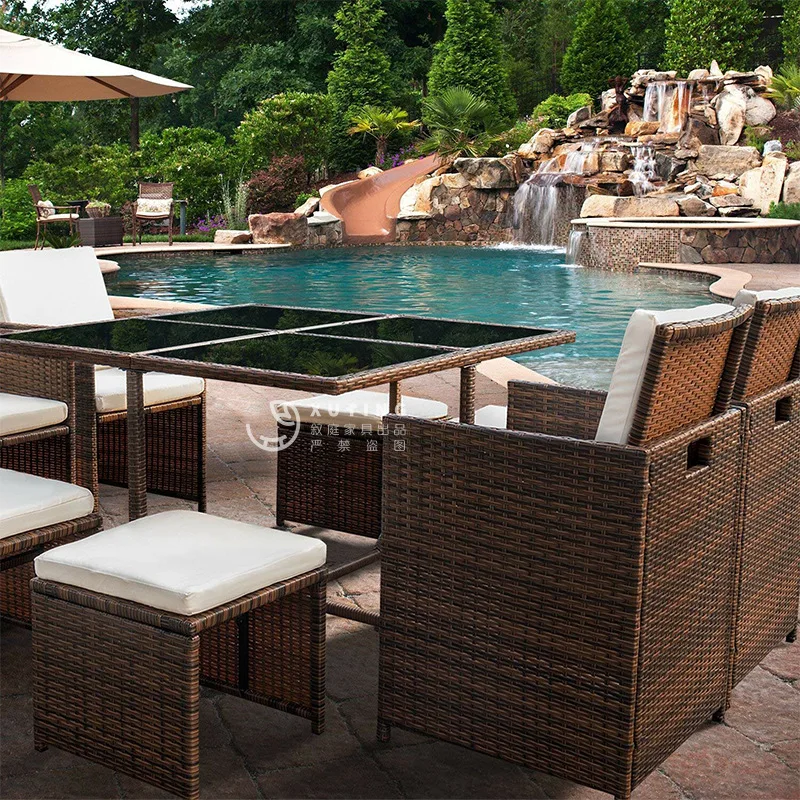 Balcony small table and chairs outdoor rattan chair five-piece set outdoor leisure coffee table Teng chair combination courtyard