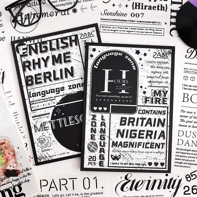 JIANWU Language Based Zone Series Vintage English Text Landscape Material Collage PET Sticker Book Creative Journal Stationery
