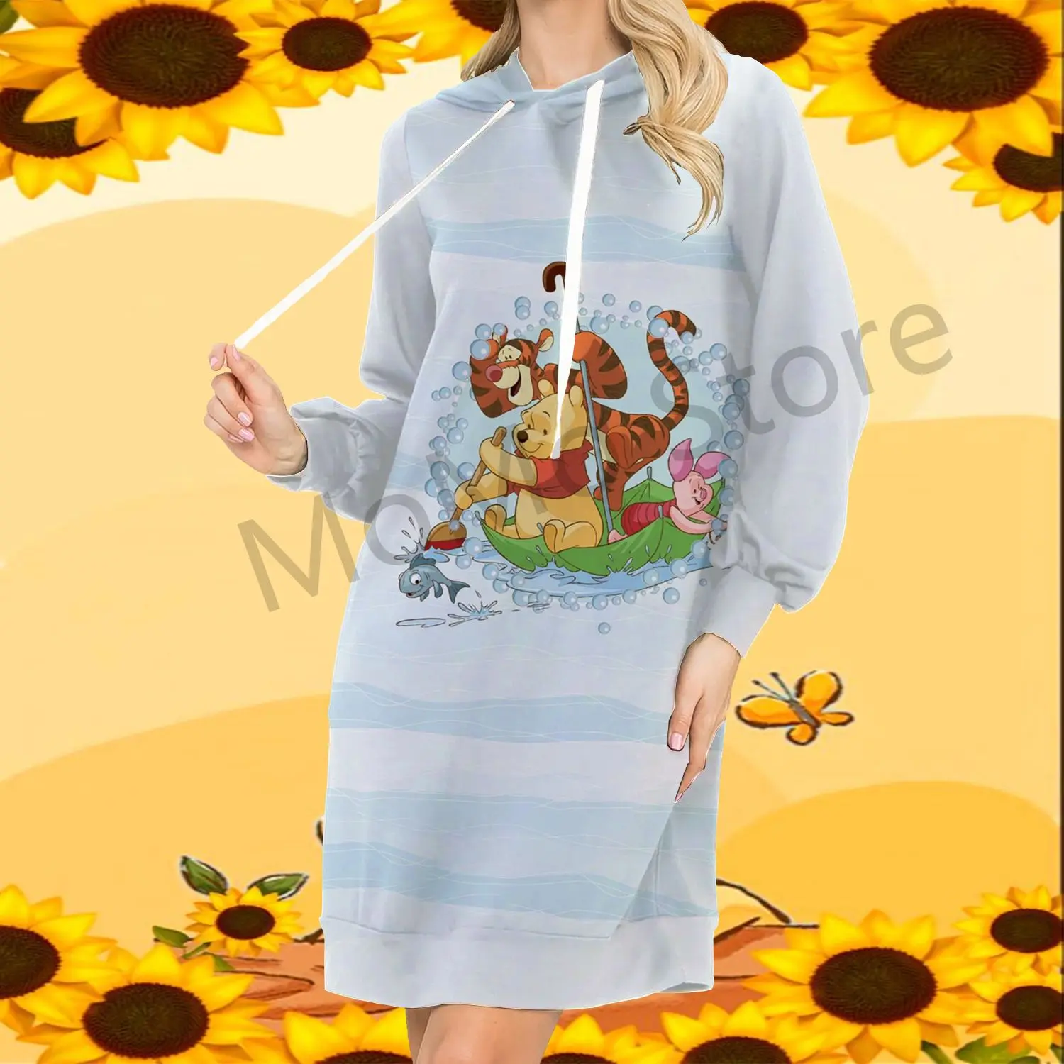 Lovely Disney Winnie The Pooh Women's Hoodies Dress Youthful Woman Clothes Leisure Streetwear Versatile New Party 2024 Pullover