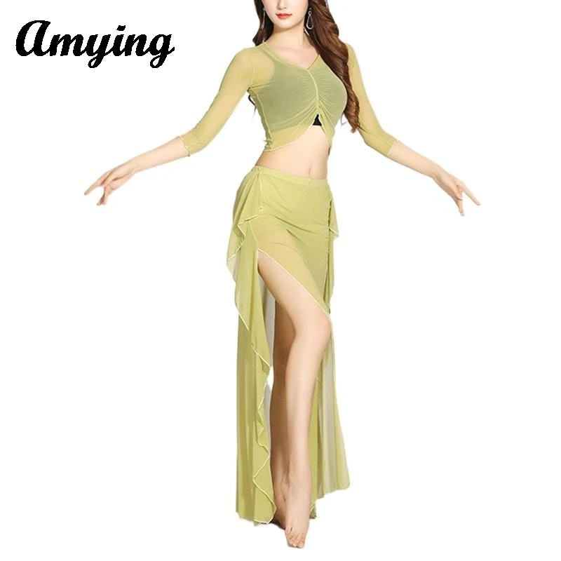 Lady Belly Dance Costume Set Performance Clothes Practice Suit Top And Split Skirt Sexy Large Size Slimming Training Costume