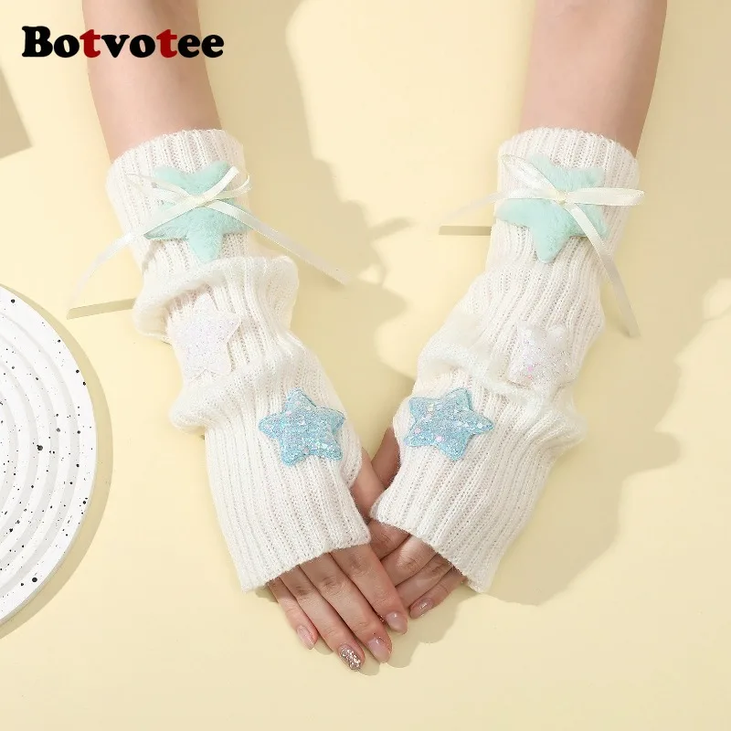 Botvotee Sleeves for Women Y2k Accessories Sweet Pink Bow Half Finger Free Shipping Arm Warmers Preppy Style Fingerless Gloves image 3