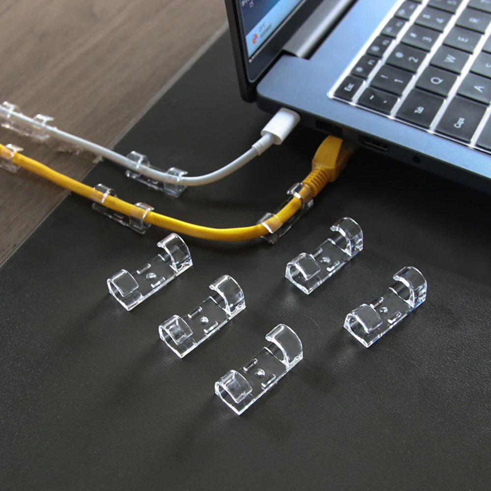 

20Pcs S/L Cable Organizer Clips Transparent Self-Adhesive Wire Management for Home Kitchen Office Desk Wire Clamp Manager